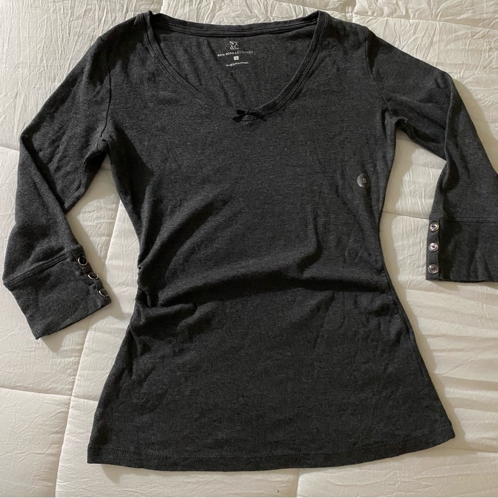 Women’s 3/4 Sleeve Top Cinched Waist Buttons and Bow Detail